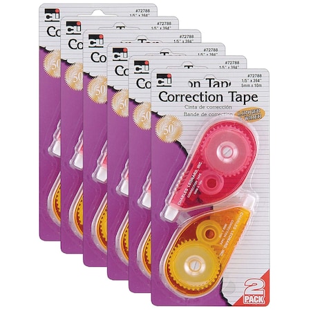 Charles Leonard Correction Tape, Assorted Color Cases, 1/5in. x 394in., 12PK 72788